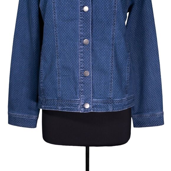 Chico's Women's Denim Jacket Blue White Polka Dot Stretch Vintage Size 2 L/12 - Picture 6 of 9